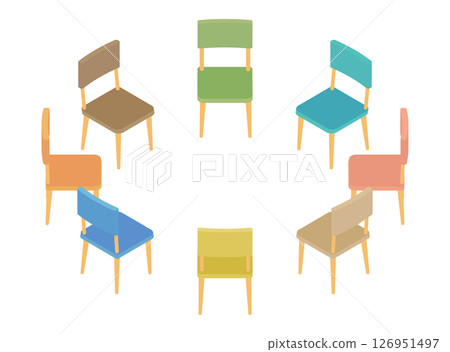 椅子擺成圓圈的插圖 126951497