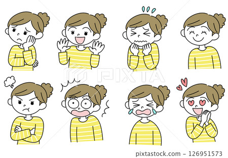 A simple hand-drawn illustration set of women with various expressions 126951573