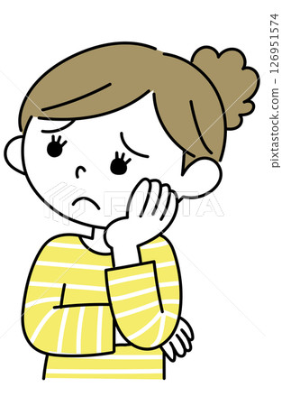 Simple hand-drawn illustration of a worried woman 126951574