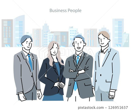 Men and women - refreshing smiling business people - business team startup - buildings in the background illustration material 126951637
