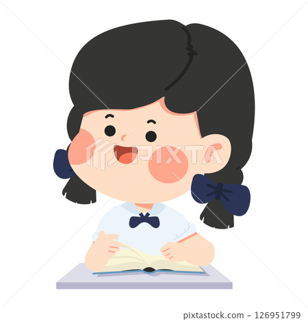 Young Student Girl Reading Cartoon 126951799
