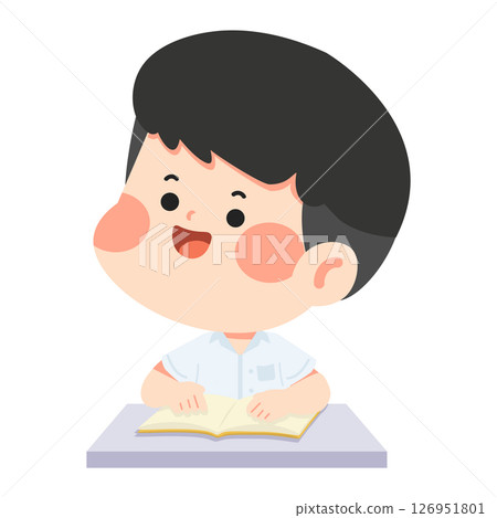 Boy Reading at School Desk 126951801