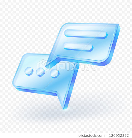 3D transparent blue speech bubbles with ellipsis and lines inside, representing messaging, communication, or chat services. Ideal for tech-related themes, digital communication, or social media. 126952252