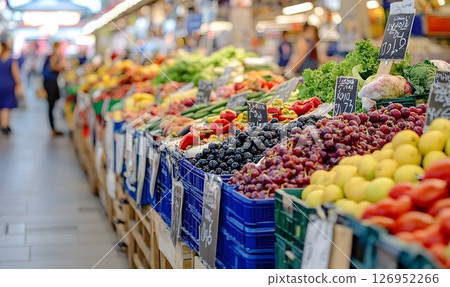 Vibrant abundance of fresh produce at bustling market scene background 126952266