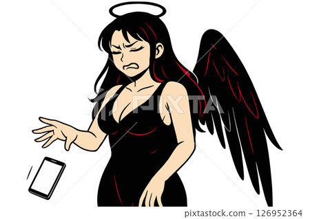 Beautiful Angel Discarding a Blank Phone Generative AI 126952364