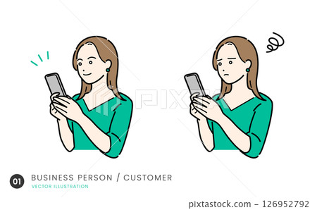 插畫素材集 1 一位年輕女子在智慧型手機上搜尋訊息 126952792