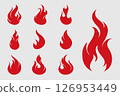 fire design over gray background vector illustration Fire flames, set vector icons Fire and flames outline icon set. Contour bonfire, linear flaming elements. Hand drawn monochrome different fire  126953449