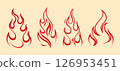 fire design over gray background vector illustration Fire flames, set vector icons Fire and flames outline icon set. Contour bonfire, linear flaming elements. Hand drawn monochrome different fire  126953451