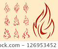 fire design over gray background vector illustration Fire flames, set vector icons Fire and flames outline icon set. Contour bonfire, linear flaming elements. Hand drawn monochrome different fire  126953452