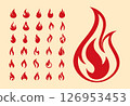 fire design over gray background vector illustration, Fire flames, set vector icons Fire and flames outline icon set. Contour bonfire, linear flaming elements. Hand drawn monochrome different fire  126953453