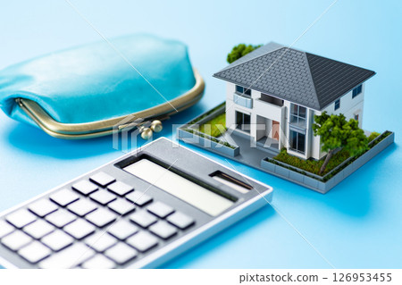 Blue wallet, house and calculator 126953455