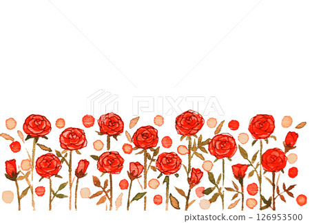 Illustration material of a red rose flower field Rose Watercolor Hand-drawn Frame 126953500