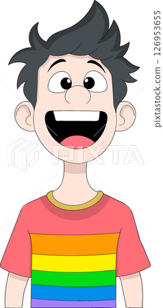 Smiling Cartoon Boy Wearing Rainbow Shirt for Pride Celebration Smiling Cartoon Boy Wearing Rainbow Shirt for Pride Celebration 126953655