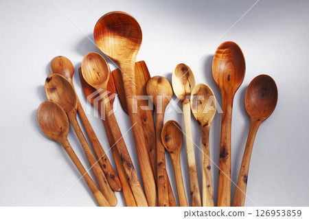 wooden kitchen collection stacked view closeup 126953859