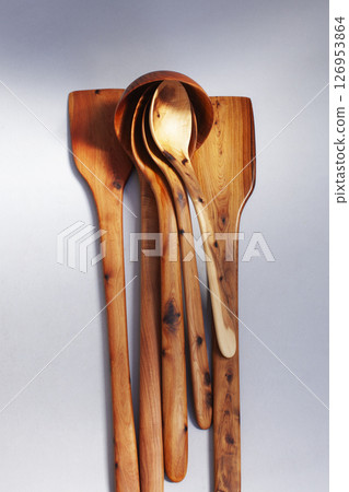 wooden kitchen collection stacked view closeup 126953864
