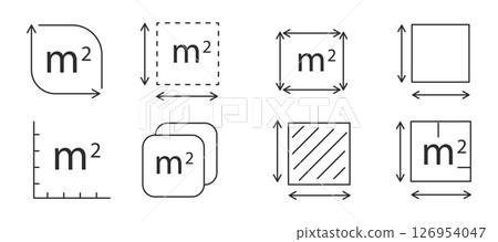 Square meter icon line quantity area, m2 measuring area sign symbol. Simple territory measurement. Flat area square meter. Square meter icon line quantity area, m2 measuring area sign symbol. Simple territory measurement. Flat area square meter. 126954047