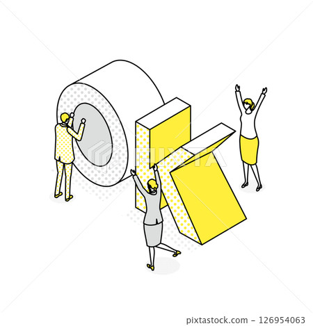 Illustration of an OK sign and a happy person (isometric) Illustration of an OK sign and a happy person (isometric) 126954063