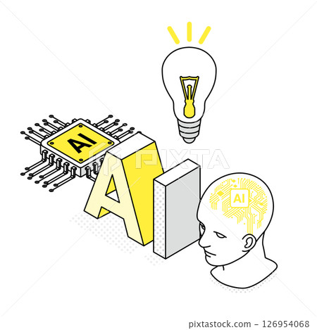 Illustration expressing AI and human inspiration (isometric pop) Illustration expressing AI and human inspiration (isometric pop) 126954068