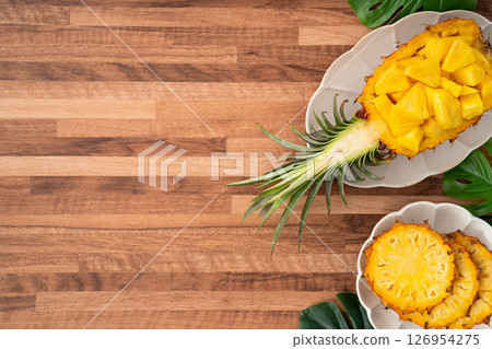 鳳梨 熱帶 葉子 盅 切塊 切片 pineapple chucks bowl パイナップル 126954275