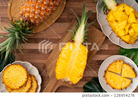 鳳梨 熱帶 葉子 盅 切塊 切片 pineapple chucks bowl パイナップル 鳳梨 熱帶 葉子 盅 切塊 切片 pineapple chucks bowl パイナップル 126954276