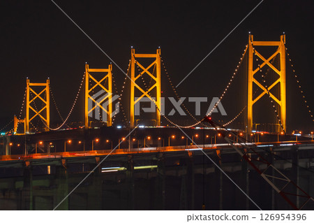 <Kagawa Prefecture> Night view of the Great Seto Bridge <Kagawa Prefecture> Night view of the Great Seto Bridge 126954396