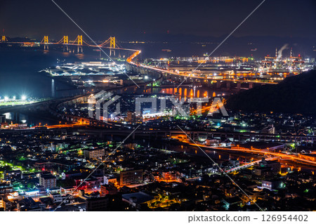 《Kagawa Prefecture》Night view of the Great Seto Bridge and Aonoyama Mountaintop Observatory 《Kagawa Prefecture》Night view of the Great Seto Bridge and Aonoyama Mountaintop Observatory 126954402
