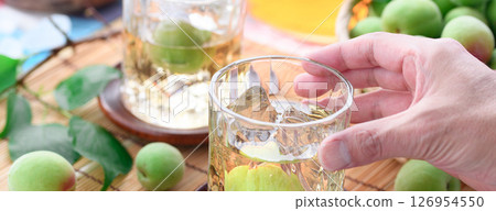 "Enjoy the coolness of plum wine on the rocks | Summer tradition - lots of green plums" "Enjoy the coolness of plum wine on the rocks | Summer tradition - lots of green plums" 126954550