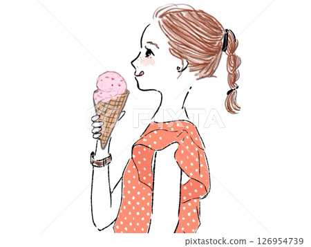 A woman eating ice cream A woman eating ice cream 126954739