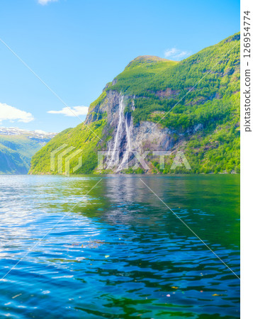 Seven Sisters Waterfall, Geiranger Fjord, Norway. Nature in fjords.  126954774