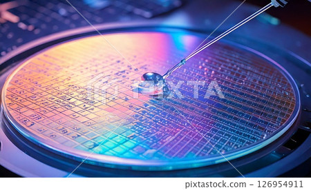 半導體製造工廠內正在清洗的晶圓的 3D CG 插圖，特寫 126954911