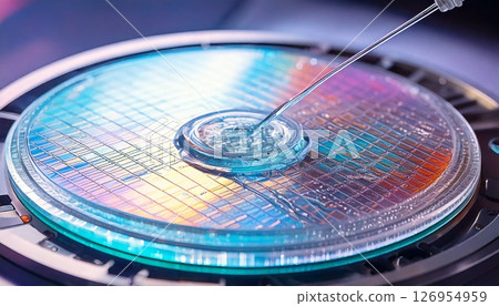 半導體製造工廠內正在清洗的晶圓的 3D CG 插圖，特寫 126954959