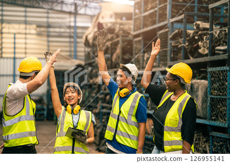 group of workers team unity mix people multiracial together, engineer friend at work happy smiling at factory group of workers team unity mix people multiracial together, engineer friend at work happy smiling at factory 126955141