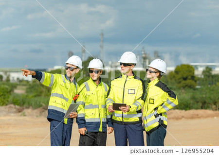 Engineer team project planning outdoor survey team, industry factory construction site. teamwork meeting . cooperation workers Engineer team project planning outdoor survey team, industry factory construction site. teamwork meeting . cooperation workers 126955204