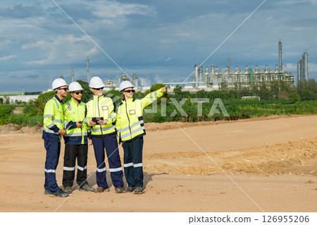 Engineer team project planning outdoor survey team, industry factory construction site. teamwork meeting . cooperation workers Engineer team project planning outdoor survey team, industry factory construction site. teamwork meeting . cooperation workers 126955206