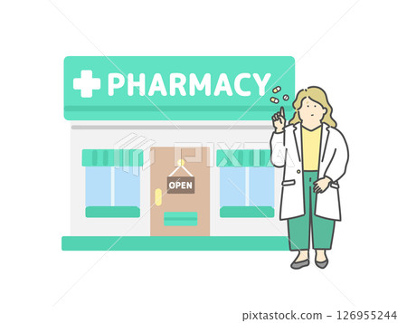 A female pharmacist explaining medicine Pharmacy Drugstore Building Illustration A female pharmacist explaining medicine Pharmacy Drugstore Building Illustration 126955244