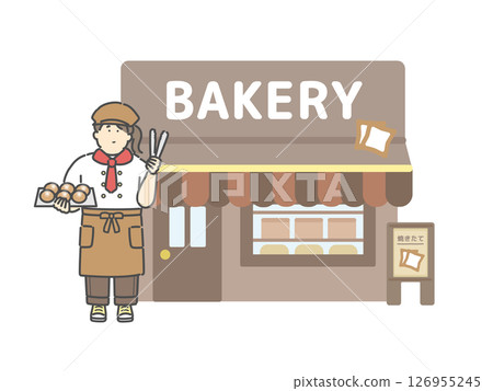 在麵包店工作的婦女麵包店建築插圖 126955245