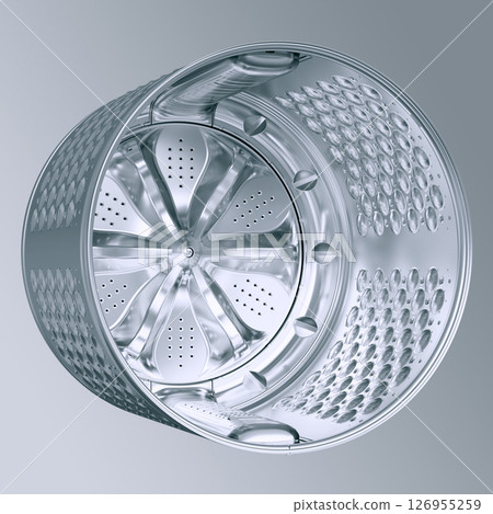 Stainless Steel Washing Machine Drum. 3D Rendering. Stainless Steel Washing Machine Drum. 3D Rendering. 126955259