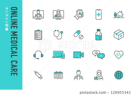 Online medical consultation line icon set of 20 Online medical consultation line icon set of 20 126955341