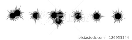Bullet hole template. Damage and cracks on surface from bullet. Vector Bullet hole template. Damage and cracks on surface from bullet. Vector 126955344