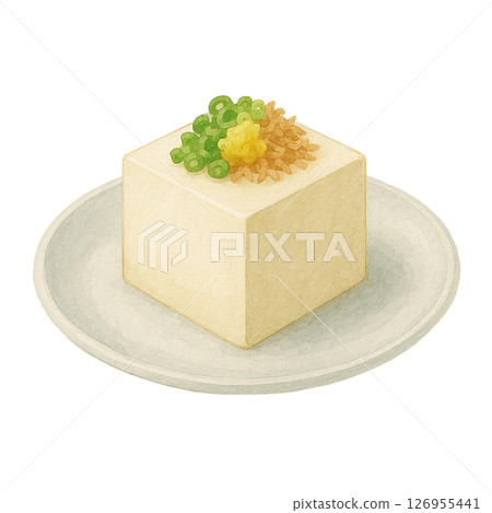 水彩插圖的涼豆腐配調味品 126955441