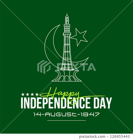 Happy Pakistan Independence Day - Minar-e-Pakistan and Flag Elements 126955443