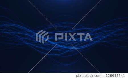 Abstract glowing fiber wave lines on dark blue background. Tech, sci-fi, futuristic look. Perfect for presentations, interfaces, and digital art. Abstract glowing fiber wave lines on dark blue background. Tech, sci-fi, futuristic look. Perfect for presentations, interfaces, and digital art. 126955541
