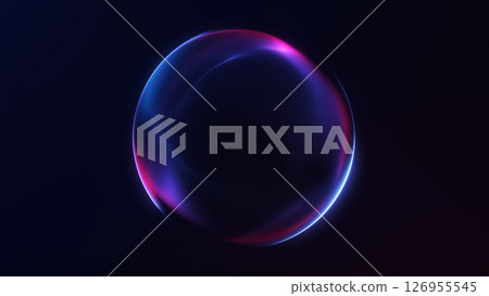 Stylized glowing red and blue neon sphere on dark background. Perfect for tech branding, interfaces, and futuristic sci-fi visuals. Stylized glowing red and blue neon sphere on dark background. Perfect for tech branding, interfaces, and futuristic sci-fi visuals. 126955545
