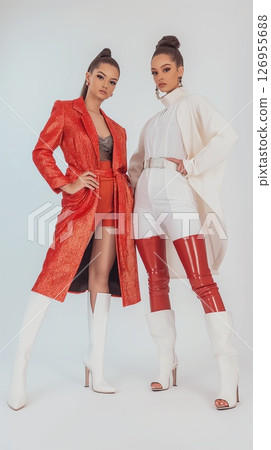 Bold fashion duo in red and white Bold fashion duo in red and white 126955688
