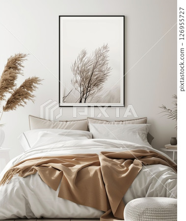 Empty wood framed poster mockup 126955727