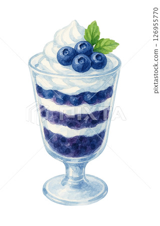 Watercolor illustration of blueberry parfait (refreshing dessert) 126955770