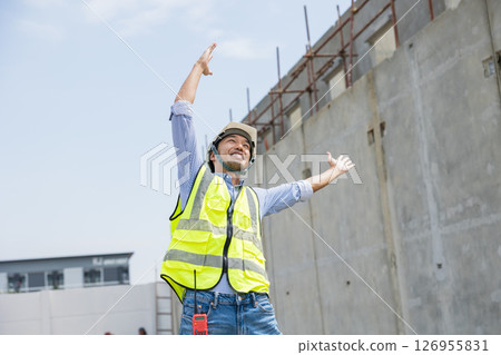 Radio Taiso, Japanese engineer worker stretching dance before start working in the morning 126955831