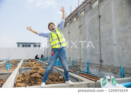 Radio Taiso, Japanese engineer worker stretching dance before start working in the morning 126955834