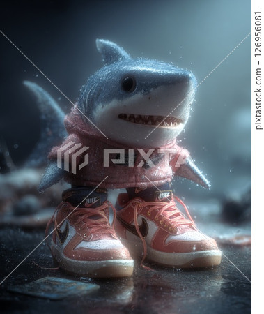 Shark plushie wearing hoodie and sneakers 126956081