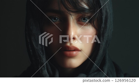 Woman with a black headscarf Woman with a black headscarf 126956120